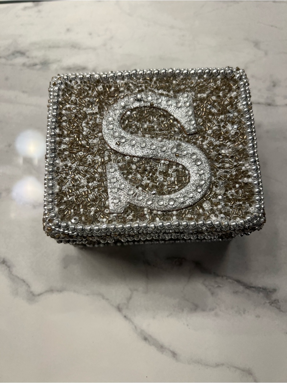 Beaded Silver 'S' Decorative Jewelry Box